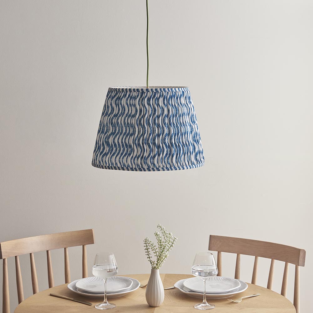 Eltham And Ripple 40cm Marlin Blue Shade Ceiling Light With Green Colour Braided Cable