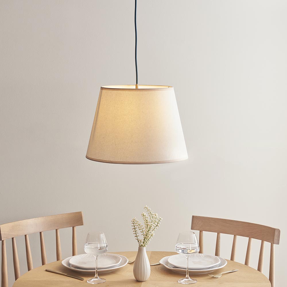 Eltham And Ivy 40cm Vintage White Shade Ceiling Light With Blue Colour Braided Cable