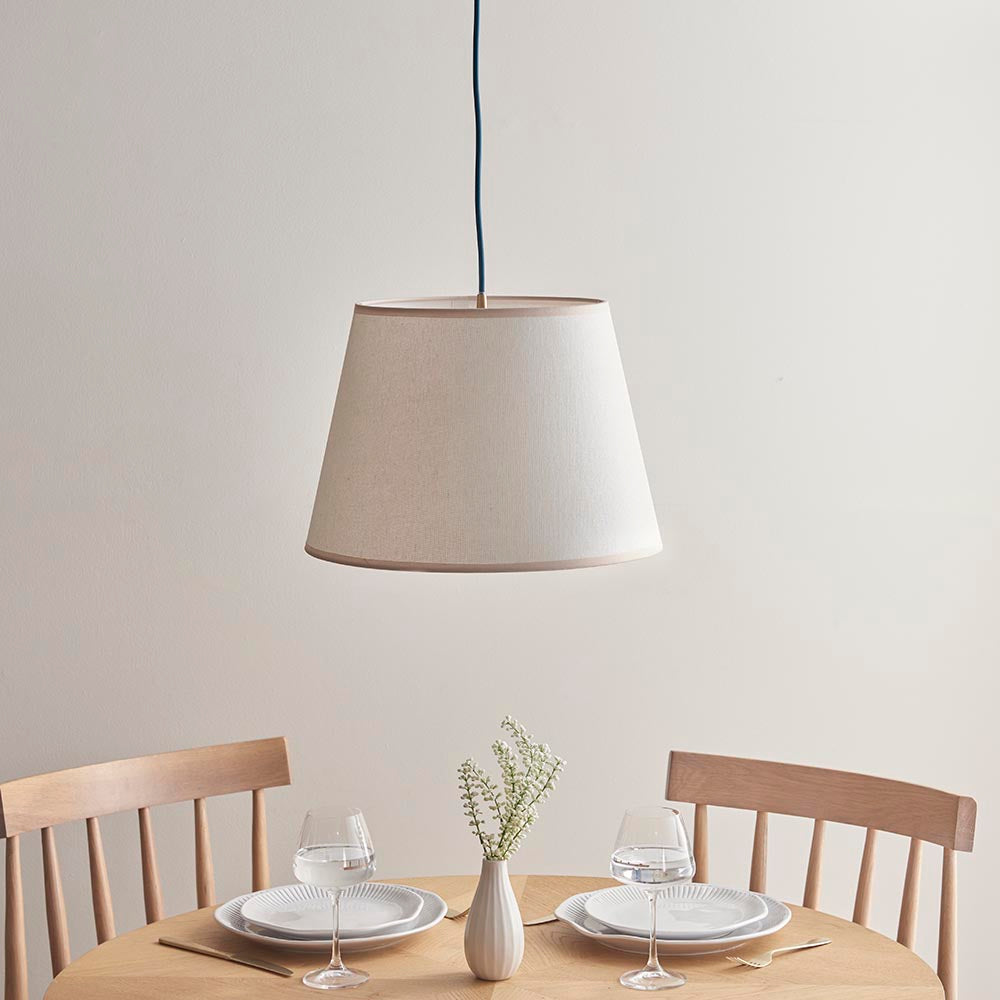 Eltham And Ivy 40cm Vintage White Shade Ceiling Light With Blue Colour Braided Cable