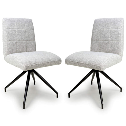 Laurel Smoke Grey Boucle Fabric Dining Chairs In Pair