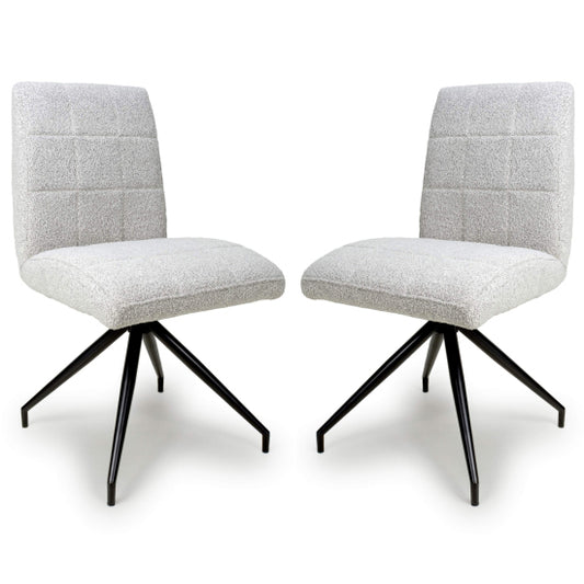 Laurel Smoke Grey Boucle Fabric Dining Chairs In Pair