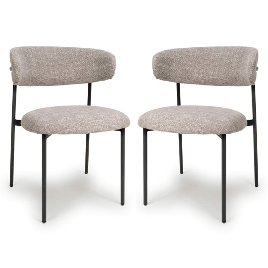 Marisa Oatmeal Tweed Fabric Dining Chairs In Pair