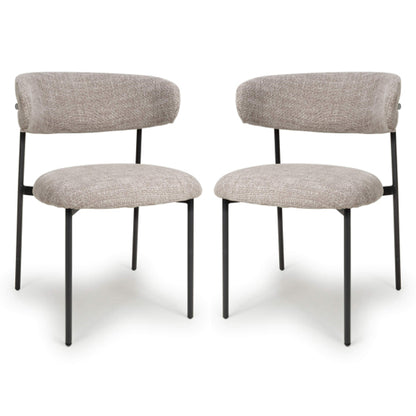 Marisa Oatmeal Tweed Fabric Dining Chairs In Pair