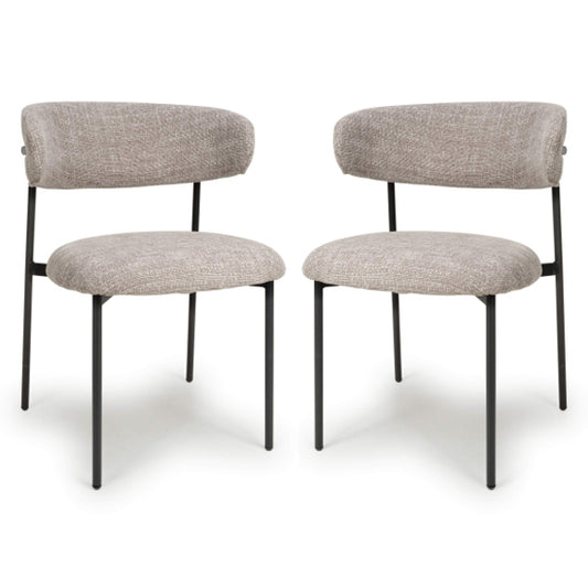 Marisa Oatmeal Tweed Fabric Dining Chairs In Pair