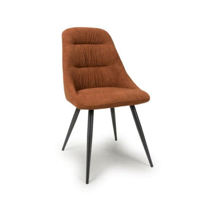 Corinth Burnt Orange Linen Effect Fabric Dining Chairs In Pair