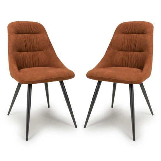 Corinth Burnt Orange Linen Effect Fabric Dining Chairs In Pair