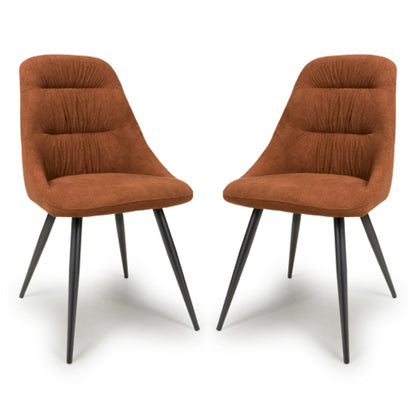 Corinth Burnt Orange Linen Effect Fabric Dining Chairs In Pair