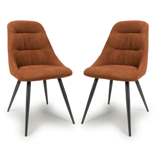 Corinth Burnt Orange Linen Effect Fabric Dining Chairs In Pair