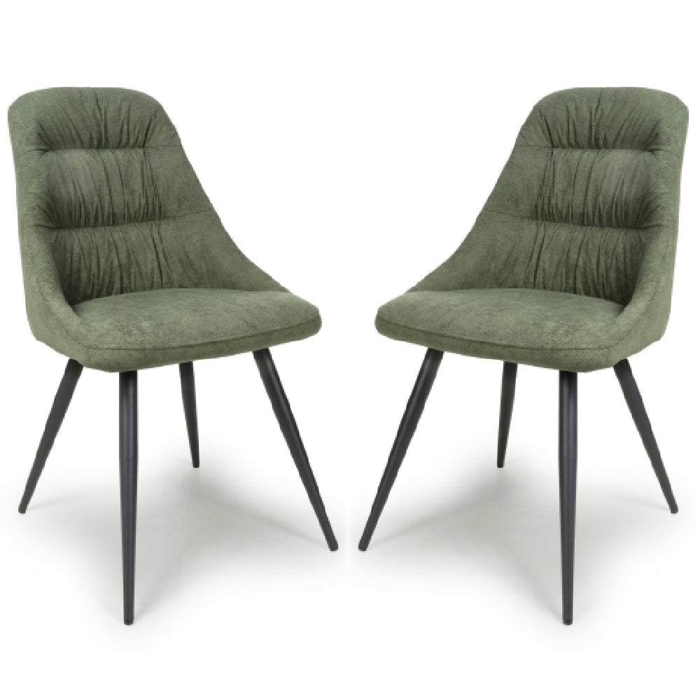 Corinth Green Linen Effect Fabric Dining Chairs In Pair