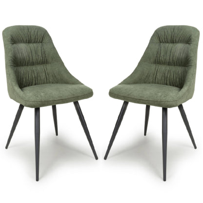 Corinth Green Linen Effect Fabric Dining Chairs In Pair