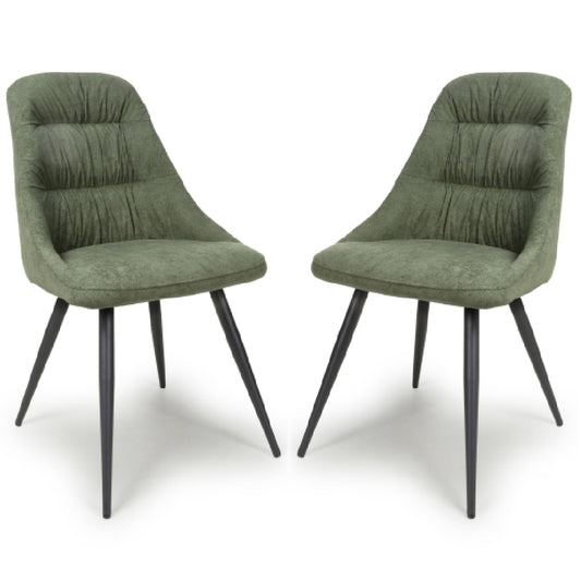 Corinth Green Linen Effect Fabric Dining Chairs In Pair
