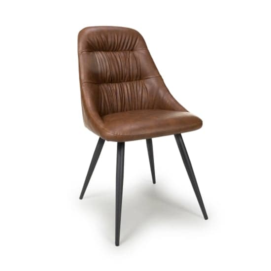 Corinth Tan Leather Effect Dining Chairs In Pair