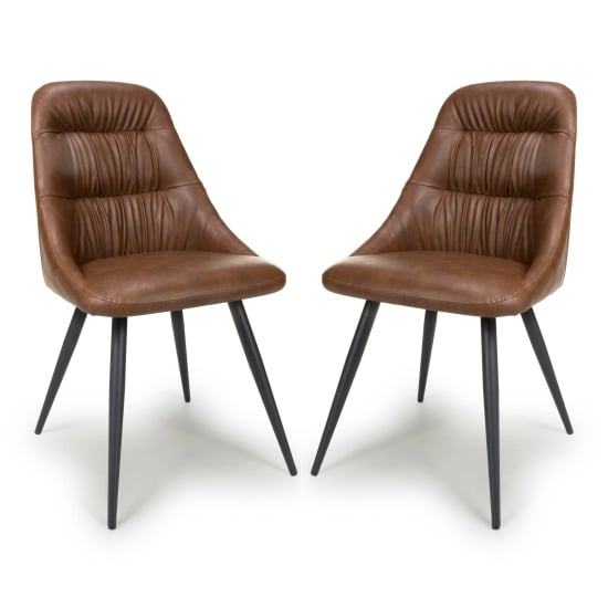 Corinth Tan Leather Effect Dining Chairs In Pair
