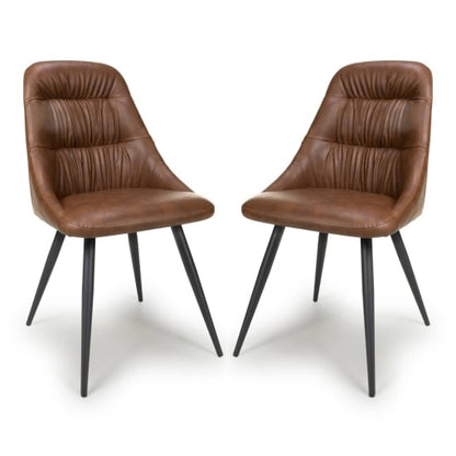 Corinth Tan Leather Effect Dining Chairs In Pair