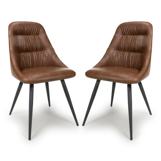 Corinth Tan Leather Effect Dining Chairs In Pair