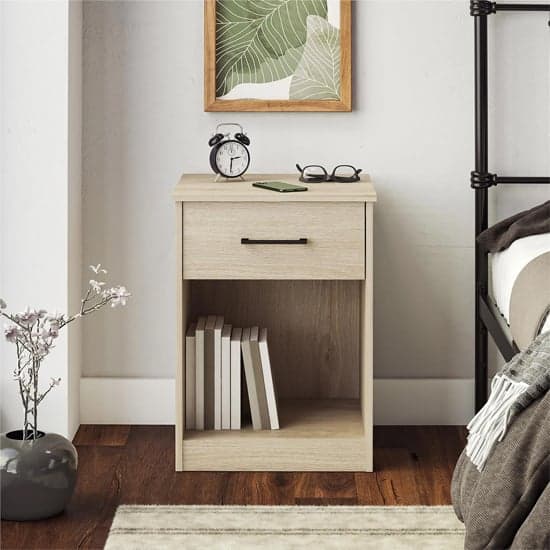 Brez Wooden Bedside Cabinet With 1 Drawer In Light Oak