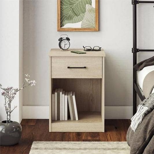 Brez Wooden Bedside Cabinet With 1 Drawer In Light Oak