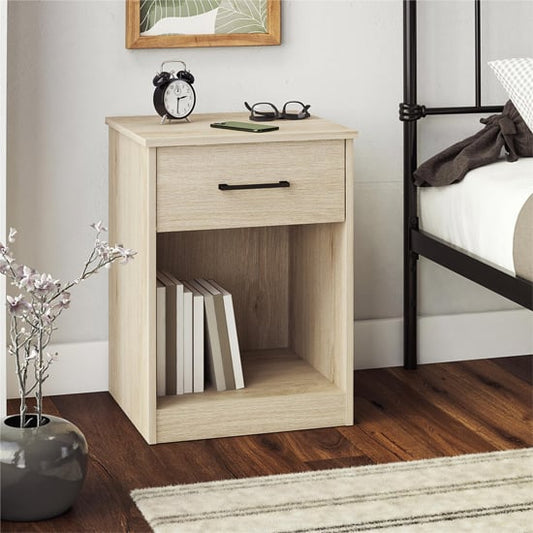 Brez Wooden Bedside Cabinet With 1 Drawer In Light Oak