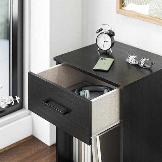 Brez Wooden Bedside Cabinet With 1 Drawer In Black Oak