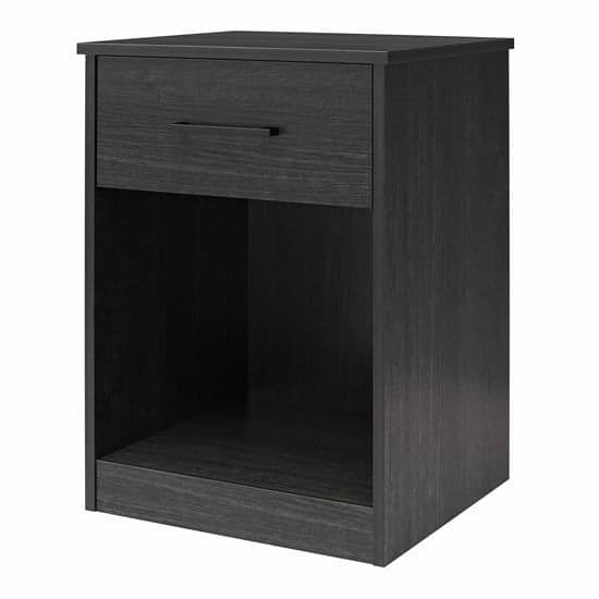 Brez Wooden Bedside Cabinet With 1 Drawer In Black Oak