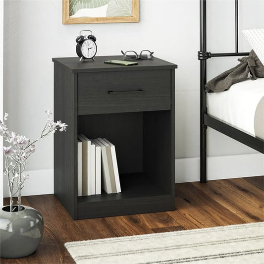 Brez Wooden Bedside Cabinet With 1 Drawer In Black Oak