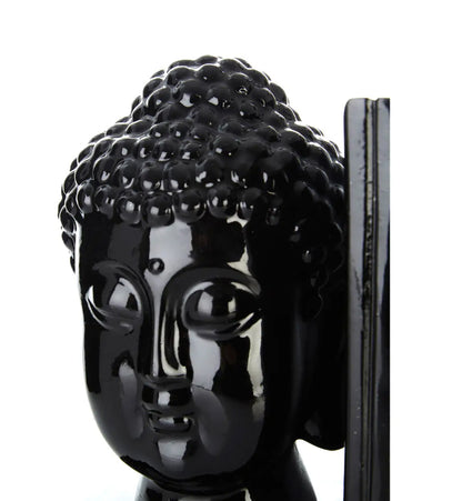 Hanford Polyresin Set Of 2 Buddha Head Bookends In Black