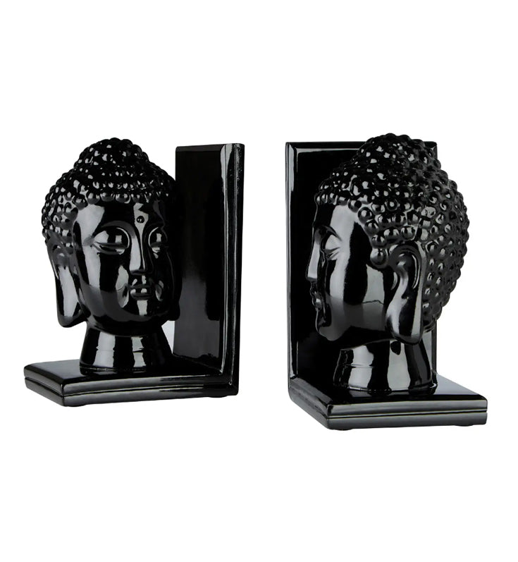 Hanford Polyresin Set Of 2 Buddha Head Bookends In Black