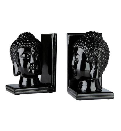 Hanford Polyresin Set Of 2 Buddha Head Bookends In Black