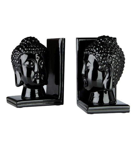 Hanford Polyresin Set Of 2 Buddha Head Bookends In Black