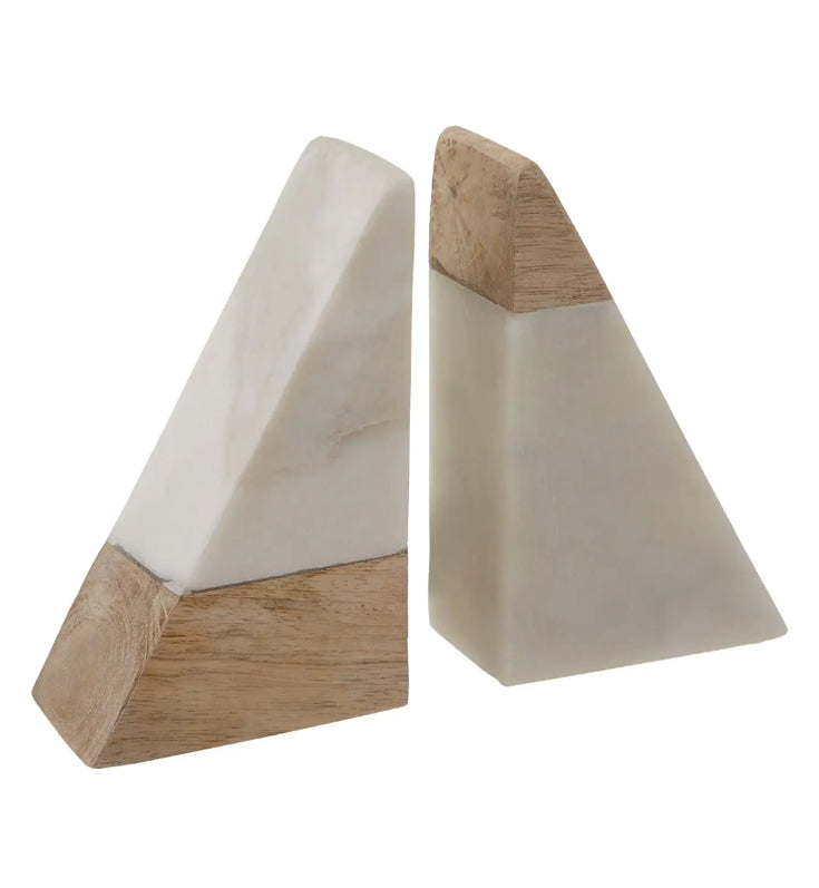 Sena Mango Wood And Marble Bookends In Natural And White