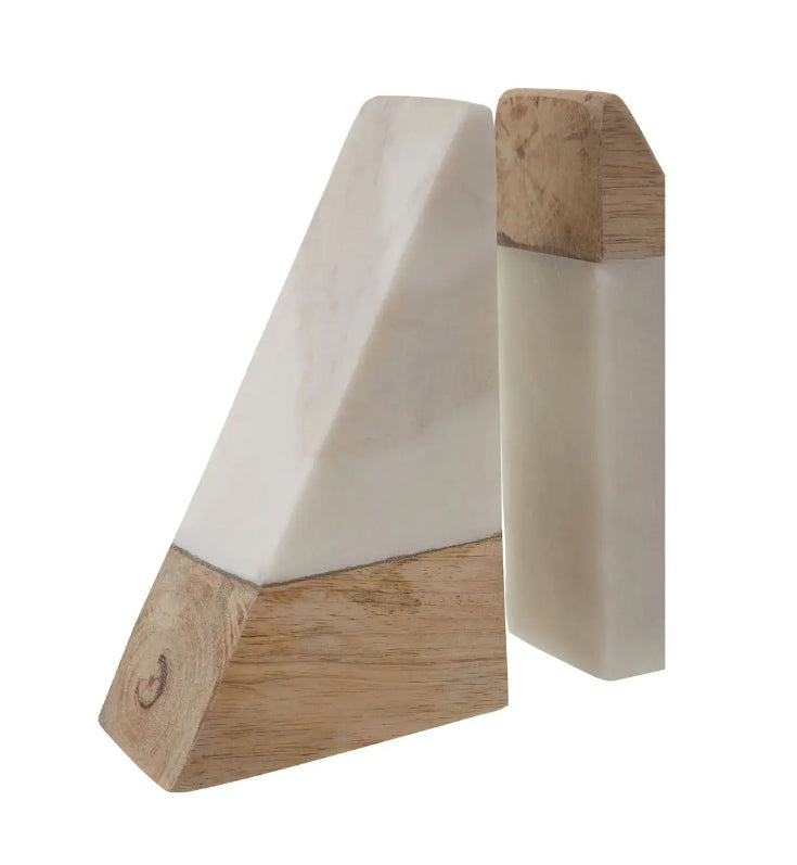 Sena Mango Wood And Marble Bookends In Natural And White
