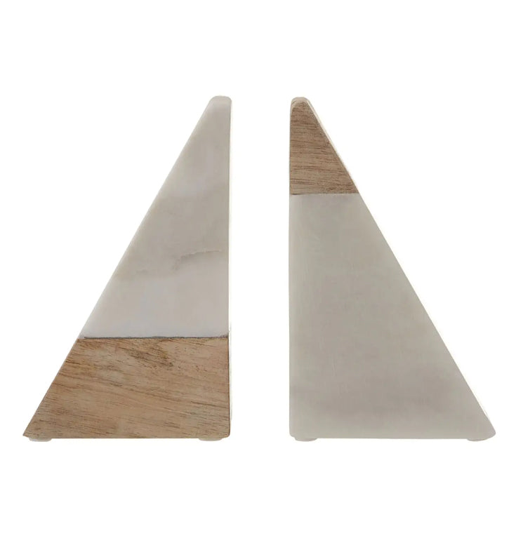 Sena Mango Wood And Marble Bookends In Natural And White