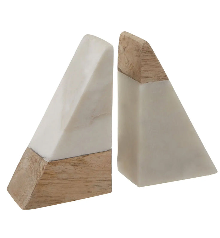 Sena Mango Wood And Marble Bookends In Natural And White