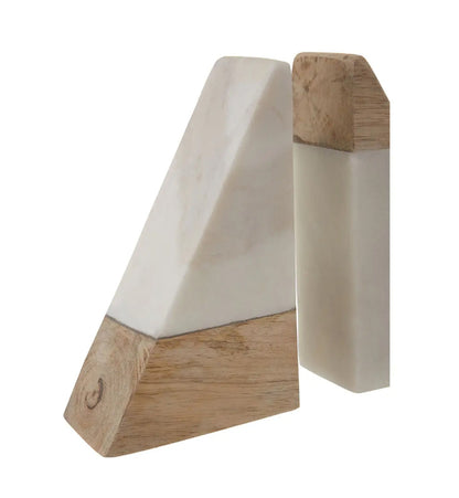 Sena Mango Wood And Marble Bookends In Natural And White