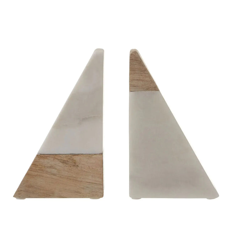 Sena Mango Wood And Marble Bookends In Natural And White