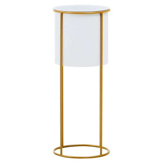 Trosa Large Metal Floor Standing Planter In White And Gold