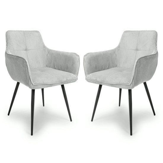 Denver Light Grey Corduroy Fabric Dining Chairs In Pair