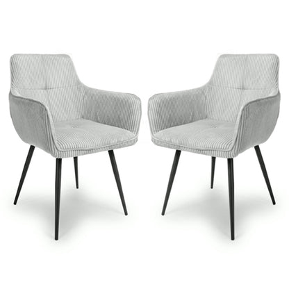 Denver Light Grey Corduroy Fabric Dining Chairs In Pair
