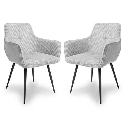 Denver Light Grey Corduroy Fabric Dining Chairs In Pair