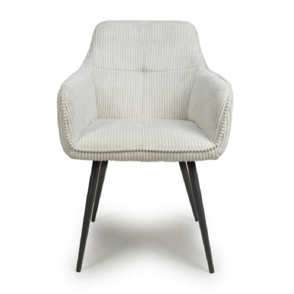 Denver White Corduroy Fabric Dining Chairs In Pair