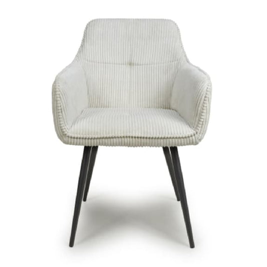 Denver White Corduroy Fabric Dining Chairs In Pair
