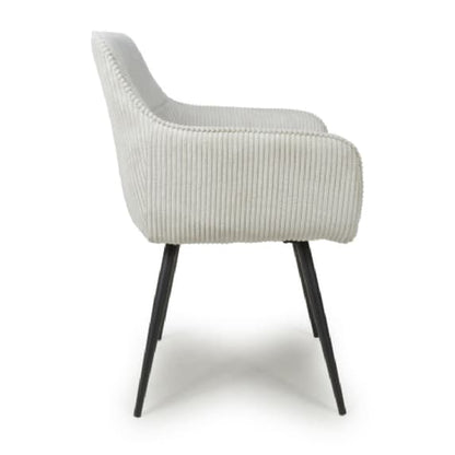 Denver White Corduroy Fabric Dining Chairs In Pair