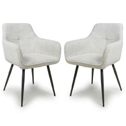 Denver White Corduroy Fabric Dining Chairs In Pair