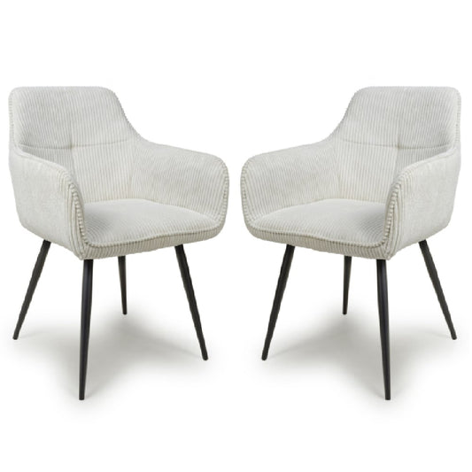 Denver White Corduroy Fabric Dining Chairs In Pair