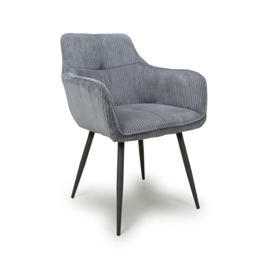 Denver Dark Grey Corduroy Fabric Dining Chairs In Pair