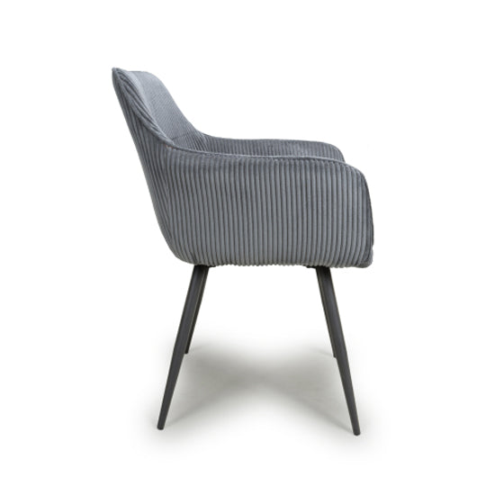 Denver Dark Grey Corduroy Fabric Dining Chairs In Pair