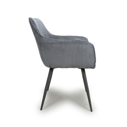 Denver Dark Grey Corduroy Fabric Dining Chairs In Pair