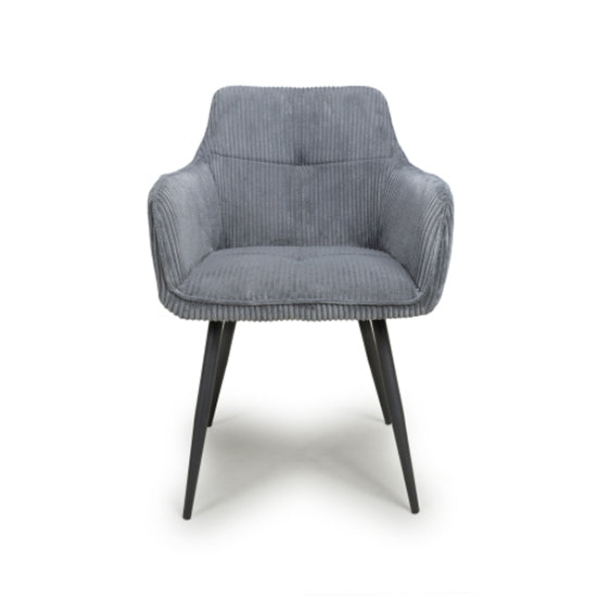 Denver Dark Grey Corduroy Fabric Dining Chairs In Pair
