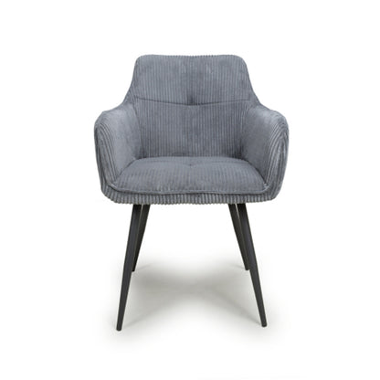Denver Dark Grey Corduroy Fabric Dining Chairs In Pair
