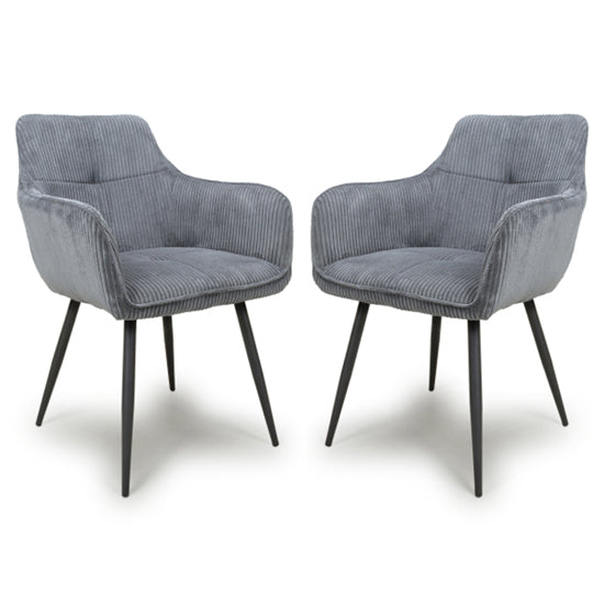 Denver Dark Grey Corduroy Fabric Dining Chairs In Pair